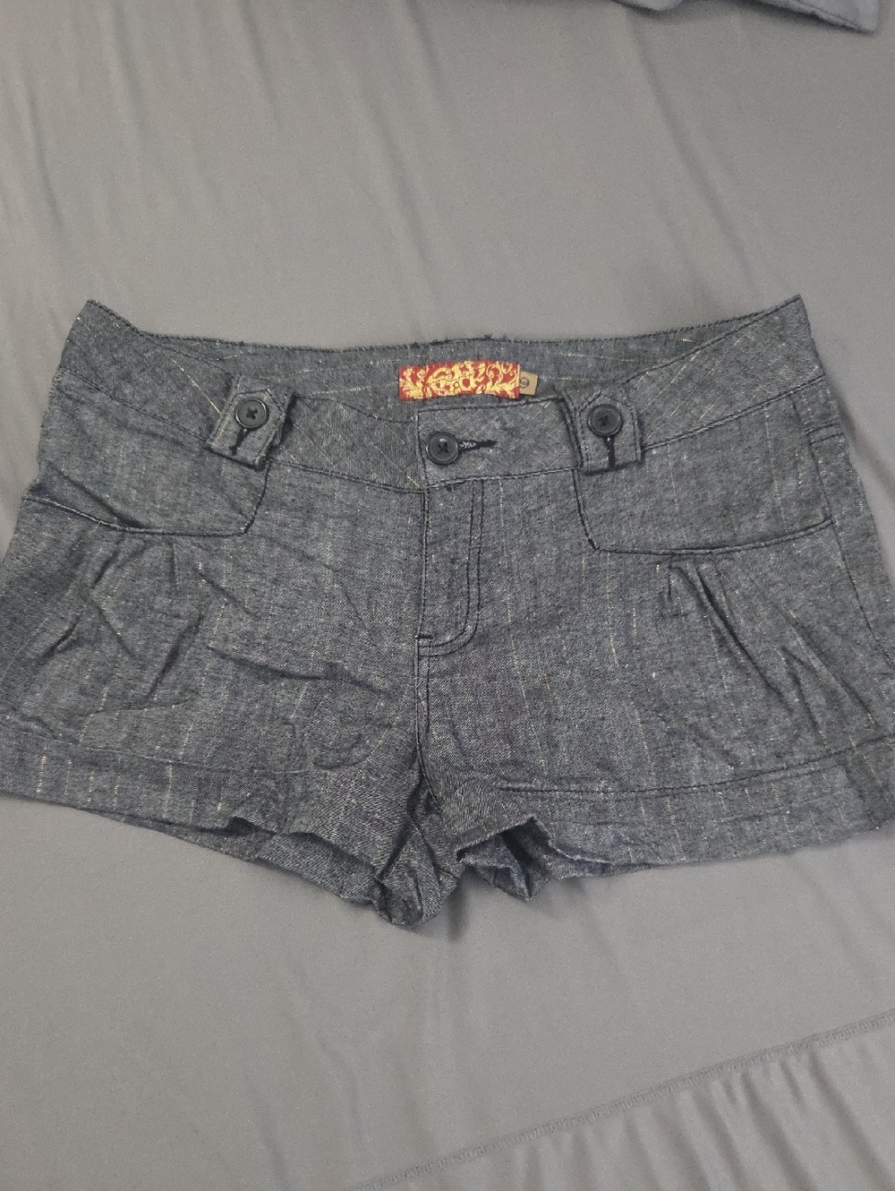 Gray with Gold Pin Stripe, Women's Casual Linen-Blend Shorts